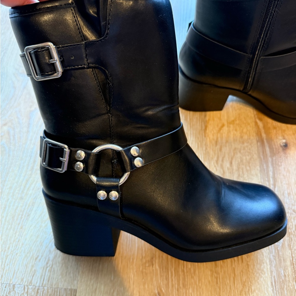 Black Leather Style Ankle Boots Women’s Size 9 - Picture 8 of 11